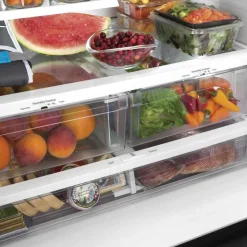 GE Appliances GE 27 Cu Ft 36 In Refrigerator Bottom Freezer, French door - GNE27JMMES Slate Clearance