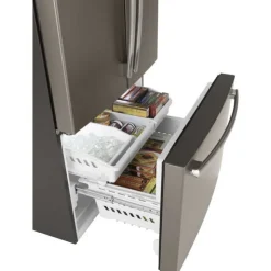 GE Appliances GE 27 Cu Ft 36 In Refrigerator Bottom Freezer, French door - GNE27JMMES Slate Clearance
