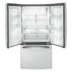 GE Appliances GE 18.6 Cu Ft 33 In Refrigerator Bottom Freezer, French door - GWE19JYLFS Stainless Steel Hot