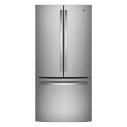 GE Appliances GE 18.6 Cu Ft 33 In Refrigerator Bottom Freezer, French door - GWE19JYLFS Stainless Steel Hot