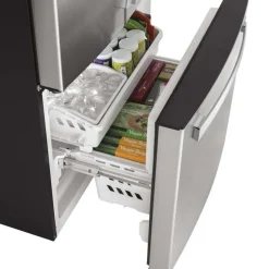 GE Appliances GE 18.6 Cu Ft 33 In Refrigerator Bottom Freezer, French door - GWE19JYLFS Stainless Steel Hot