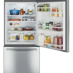 GE Appliances GE 24.8 Cu Ft 33 In Refrigerator Bottom Freezer - GDE25EYKFS Stainless Steel Clearance