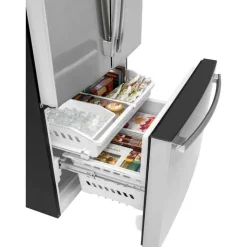 GE Appliances GE 27 Cu Ft 36 In Réfrigerator Bottom Freezer, French door - GNE27JYMFS Stainless Steel New
