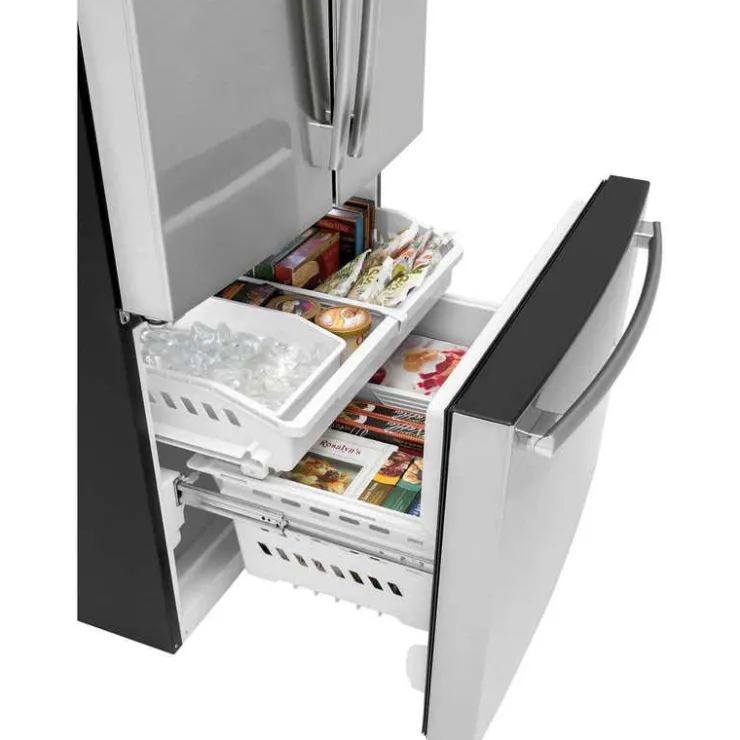 GE Appliances GE 27 Cu Ft 36 In Réfrigerator Bottom Freezer, French door - GNE27JYMFS Stainless Steel New