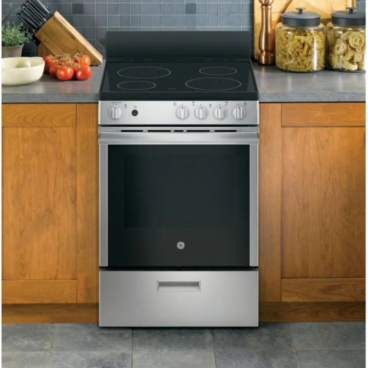 GE Appliances GE 24 In Range 24" Electric Glass-Ceramic - JCAS640RMSS Stainless Steel Best