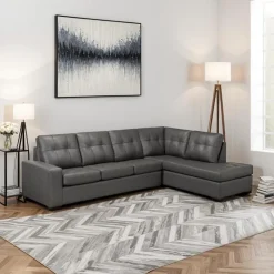 Sofa By Fancy Genuine Leather Loveseat Sectional - Right-Side Chaise Grey