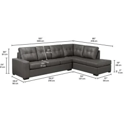 Sofa By Fancy Genuine Leather Loveseat Sectional - Right-Side Chaise Grey