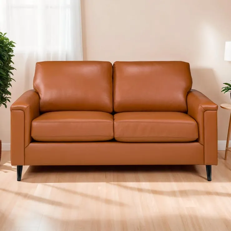Sofa By Fancy Genuine Leather Loveseat - Cognac TAN Discount