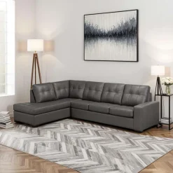 Sofa By Fancy Genuine Leather Loveseat Sectional - Left-Side Chaise Grey Online