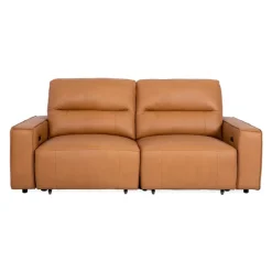 Genuine Leather Modular Loveseat with Power Sliding Seats - 2 pcs Tan