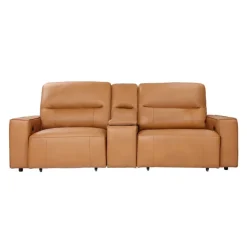 Genuine Leather Modular Loveseat with Power Sliding Seats and Media Console - 3 pcs Antelope Best
