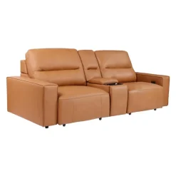 Genuine Leather Modular Loveseat with Power Sliding Seats and Media Console - 3 pcs Antelope Best