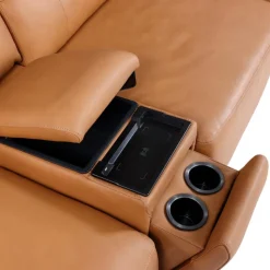 Genuine Leather Modular Sofa with Power Sliding Seats and Media Console - 4 pcs Tan Outlet