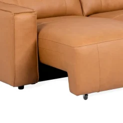 Genuine Leather Modular Sofa with Power Sliding Seats and Media Console - 4 pcs Tan Outlet