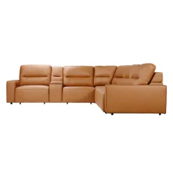 Genuine Leather Modular Sectional with Power Sliding Seats and Media Console - 6 pcs Antelope Best
