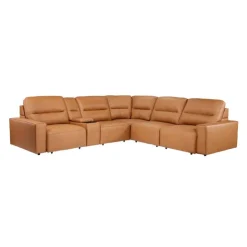 Genuine Leather Modular Sectional with Power Sliding Seats and Media Console - 6 pcs Antelope Best