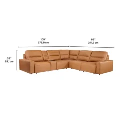 Genuine Leather Modular Sectional with Power Sliding Seats and Media Console - 6 pcs Antelope Best