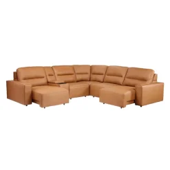 Genuine Leather Modular Sectional with Power Sliding Seats and Media Console - 6 pcs Antelope Best