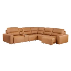 Genuine Leather Modular Sectional with Power Sliding Seats and Media Console - 6 pcs Antelope Best