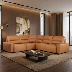 Genuine Leather Modular Sectional with Power Sliding Seats - 5 pcs Antelope Clearance