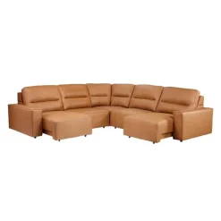 Genuine Leather Modular Sectional with Power Sliding Seats - 5 pcs Antelope Clearance