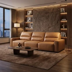 Genuine Leather Modular Sofa with Power Sliding Seats - 3 pcs Tan Discount