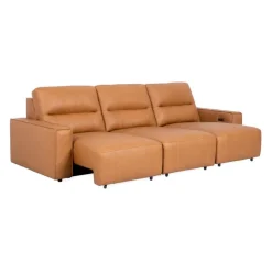 Genuine Leather Modular Sofa with Power Sliding Seats - 3 pcs Tan Discount