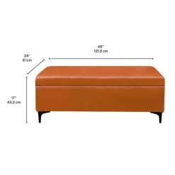 Sofa By Fancy Genuine Leather Ottoman with Storage - Cognac Tan Clearance