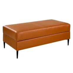 Sofa By Fancy Genuine Leather Ottoman with Storage - Cognac Tan Clearance