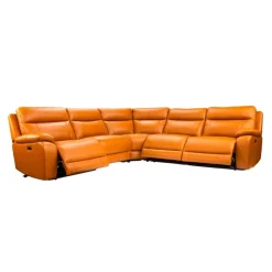Genuine Leather Power Modular Reclining Sectional - 5 pcs Tan / Cognac Outlet