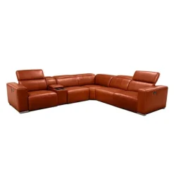 HTL Genuine Leather Power Modular Reclining Sectional with Adjustable Headrests – 6 pcs Brown Online