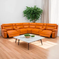 Genuine Leather Power Modular Reclining Sectional with 2 Consoles - 7 pcs Tan/Cognac Best