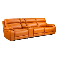 Genuine Leather Power Modular Reclining Sofa with Console - 4 pcs Tan / Cognac New
