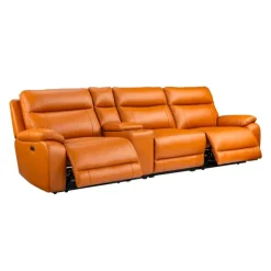 Genuine Leather Power Modular Reclining Sofa with Console - 4 pcs Tan / Cognac New