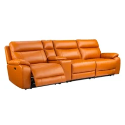 Genuine Leather Power Modular Reclining Sofa with Console - 4 pcs Tan / Cognac New