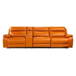 Genuine Leather Power Modular Reclining Sofa with Console - 4 pcs Tan / Cognac New