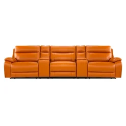 Genuine Leather Power Modular Reclining Sofa with 2 Consoles - 5 pcs Tan/Cognac Discount