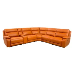 Genuine Leather Power Modular Reclining Sectional with Console - 6 pcs Tan / Cognac Online