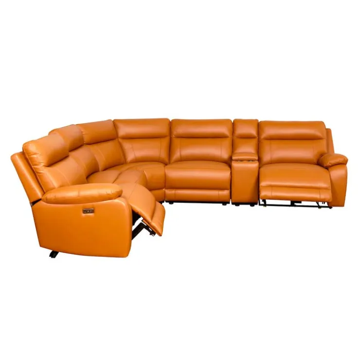 Genuine Leather Power Modular Reclining Sectional with Console - 6 pcs Tan / Cognac New
