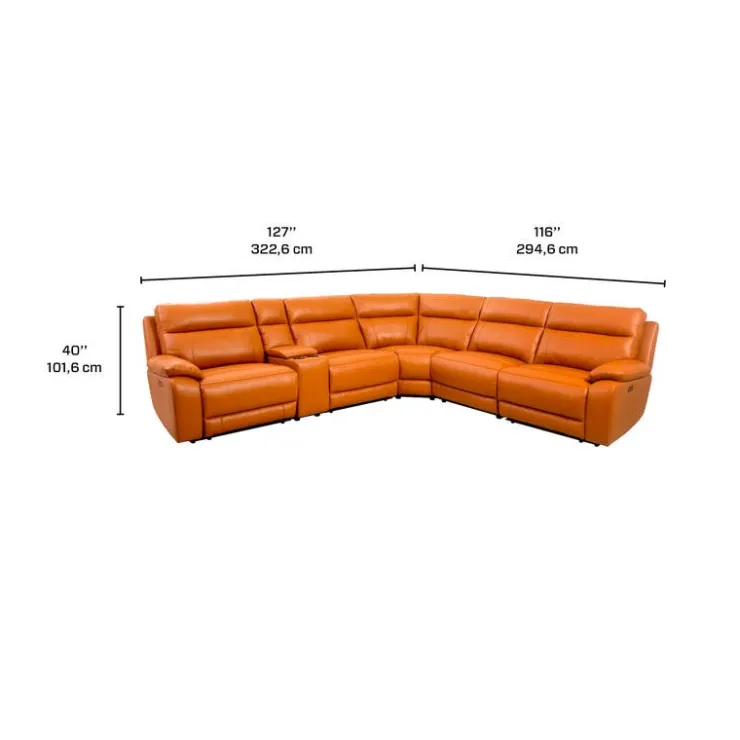 Genuine Leather Power Modular Reclining Sectional with Console - 6 pcs Tan / Cognac New