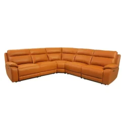 Genuine Leather Power Modular Reclining Sectional - 5 pcs Tan / Cognac Outlet