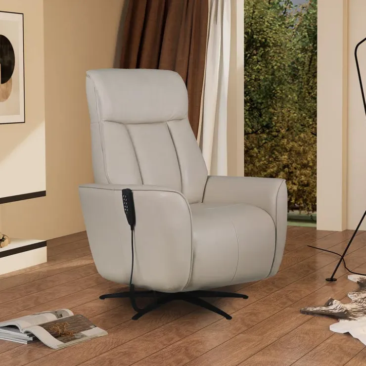 Genuine Leather Power Recliner and Swivel Chair with 4 Motors, Massage, Built-In Speakers, and LED Lighting Cream Sale
