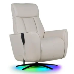 Genuine Leather Power Recliner and Swivel Chair with 4 Motors, Massage, Built-In Speakers, and LED Lighting Cream Sale