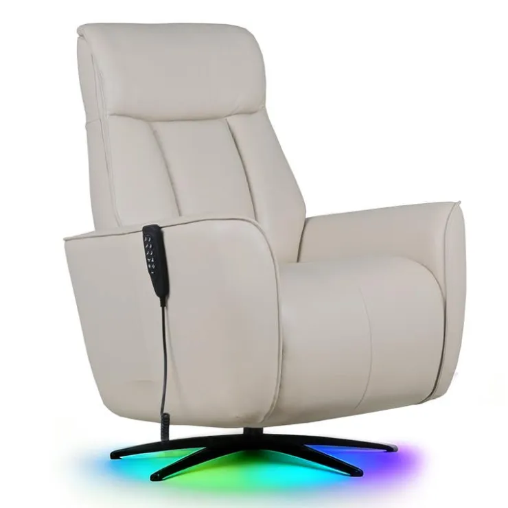 Genuine Leather Power Recliner and Swivel Chair with 4 Motors, Massage, Built-In Speakers, and LED Lighting Cream Sale