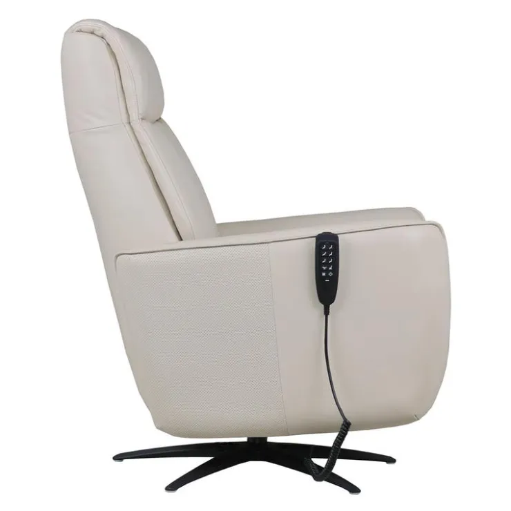 Genuine Leather Power Recliner and Swivel Chair with 4 Motors, Massage, Built-In Speakers, and LED Lighting Cream Sale