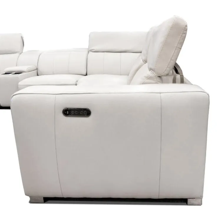 HTL Genuine Leather Power Reclining Modular Loveseat with Adjustable Headrests – 2 pcs Beige Best
