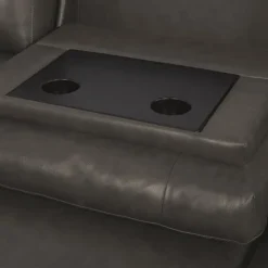 Genuine Leather Power Reclining Sectional with Chaise and Fold-Down Backrest Dark Grey Outlet