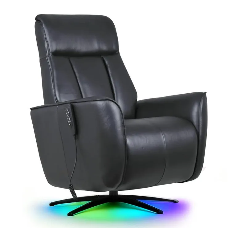 Genuine Leather Power Recliner and Swivel Chair with 4 Motors, Massage, Built-In Speakers, and LED Lighting Black Best