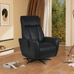 Genuine Leather Power Recliner and Swivel Chair with 4 Motors, Massage, Built-In Speakers, and LED Lighting Black Best