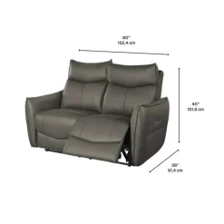 Genuine Leather Power Reclining Loveseat with 3 Motors - Headrest, Footrest & Lumbar Support Dark Taupe Sale